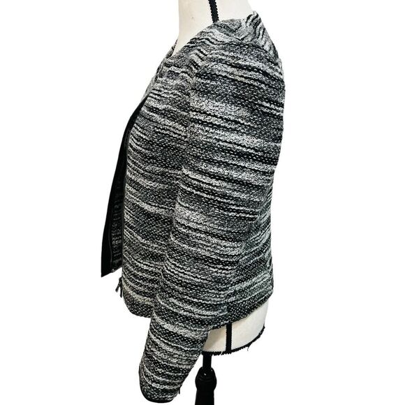 ECRU Womens Gray black metallic tweed collarliss blazer full zip jacket size 4 - Picture 6 of 13